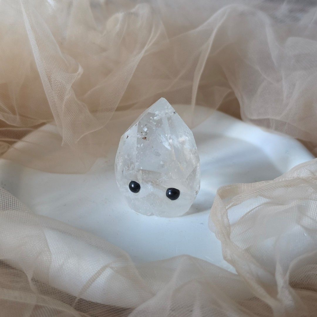 Crystal Groots - set of 2 (Category: Looking For) located in Manila. Submitted by abbyoffhours (Listing ID 1471358661, Image 2). Description: - Adorable handmade clear quartz crystal groots - Features two tiny black spherical eyes near the front - Smooth polished facets that catch the light beautifully - Compact, palm-sized design - Perfect for display on a desk, bookshelf, or bedside table.