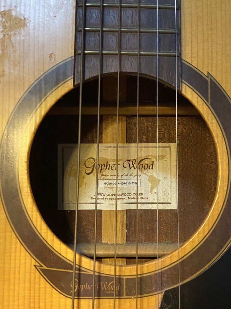 Gopher wood acoustic guitar (Category: Musical Instruments) located in Las Pinas. Submitted by sww4n (Listing ID 1471299276, Image 2). Description: Gopher Wood Acoustic Guitar With Free Guitar Bag and Strap Last price posted Originally bought for ₱16k Perfect condition, maganda ang tunog; may mga marks lng ng stickers pero madali lang tanggalin :) Rush sale, need to declutter & need funds for school.