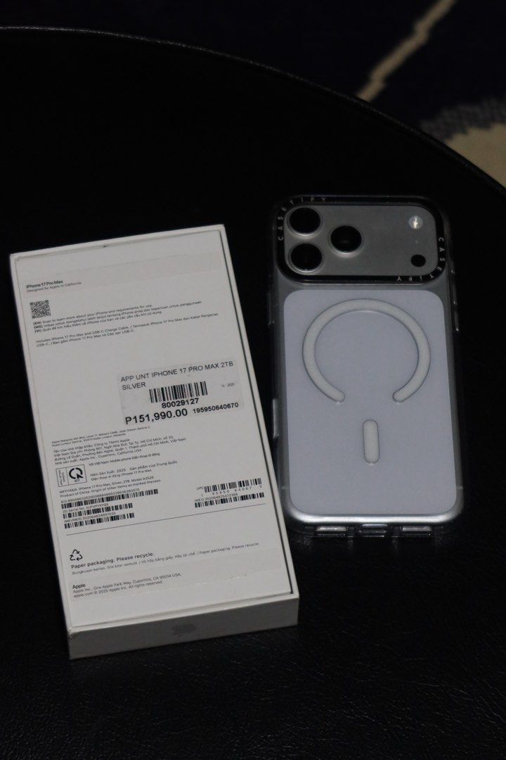 iPhone 17 Pro Max 2TB (Category: iPhone 17 Series) located in Plaridel. Submitted by japanfindscobulacan (Listing ID 1471330003, Image 3). Description: Used iPhone 17 Pro Max 2 TB Silver With box and unused cable Bought from Beyond the Box With free Casetify case worth P4,000 92% Batt Health RFS: Upgraded to iPhone Duo.