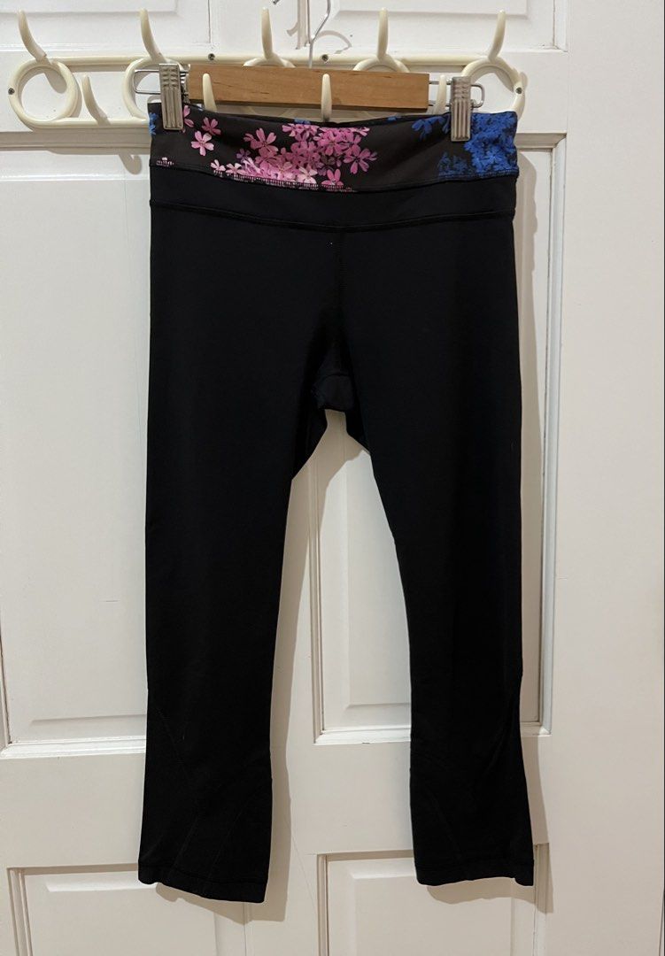 Lululemon Black Crop Leggings Size 4 (Category: Activewear) located in San Pablo. Submitted by restoredchic (Listing ID 1471409496, Image 2). Description: Lululemon Run Inspire Crop Black Petal Pop Multi Capris Pants Women Cleaned and sanitized. Ready to wear No flaws, in great condition Black / Petal Pop Multi color A wide, smooth mid-rise waistband, four-way stretch, a signature waistband pocket and a back zipped pocket Measurements: Lay flat W