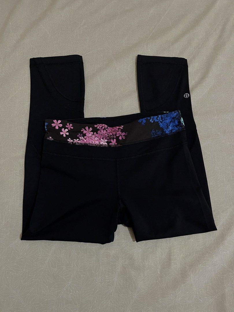 Lululemon Black Crop Leggings Size 4 (Category: Activewear) located in San Pablo. Submitted by restoredchic (Listing ID 1471409496, Image 1). Description: Lululemon Run Inspire Crop Black Petal Pop Multi Capris Pants Women Cleaned and sanitized. Ready to wear No flaws, in great condition Black / Petal Pop Multi color A wide, smooth mid-rise waistband, four-way stretch, a signature waistband pocket and a back zipped pocket Measurements: Lay flat W