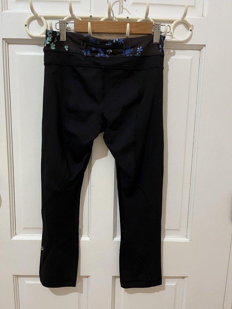 Lululemon Black Crop Leggings Size 4 (Category: Activewear) located in San Pablo. Submitted by restoredchic (Listing ID 1471409496, Image 3). Description: Lululemon Run Inspire Crop Black Petal Pop Multi Capris Pants Women Cleaned and sanitized. Ready to wear No flaws, in great condition Black / Petal Pop Multi color A wide, smooth mid-rise waistband, four-way stretch, a signature waistband pocket and a back zipped pocket Measurements: Lay flat W