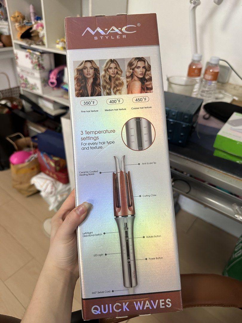 MAC Styler Automatic Professional One-Touch Instant Curler MC-5756 (Category: Hair) located in Quezon City. Submitted by mailsbyme (Listing ID 1471335986, Image 2). Description: - Brand new and never opened, still in original plastic packaging - Features authentication hologram sticker for guaranteed authenticity - Model: MAC Styler MC-5756 automatic professional hair curler - 1-inch (25mm) ceramic-coated heating barrel for smooth, frizz-free cur