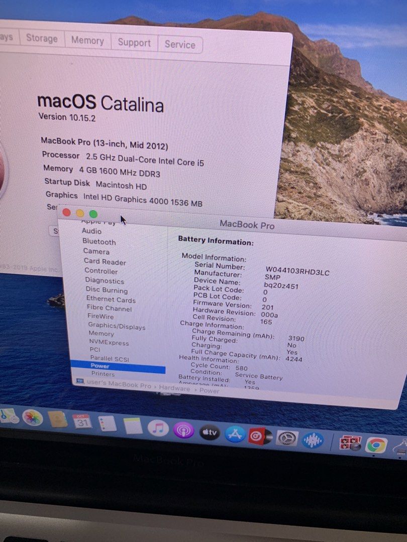 macbook pro i5 2012 item 17 (Category: Laptops & Notebooks) located in Manila. Submitted by hometechieonlineshop (Listing ID 1471310431, Image 2). Description: macbook pro 2012 intel core i5 macos catalina 4gb ram 256gb ssd 13-inch issue: battery service recomended (nagagamit pa kht nka unplug) with charger only .
