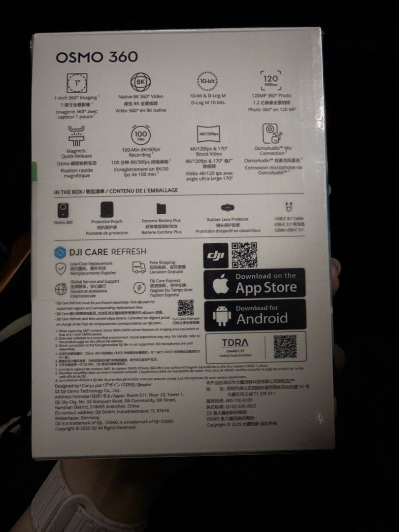 NEW DJI Osmo 360 Standard Combo (Category: Video Cameras) located in Manila. Submitted by loveditemsbyja (Listing ID 1471297855, Image 2). Description: - Brand new DJI Osmo 360 Standard Combo in original box - 1-Inch 360 Imaging with native 8K/30fps 360 video - Versatile 3-in-1 design: 360 Panoramic Camera, First-Person Action Camera, and Dual-Screen Vlog Camera - Invisible selfie stick and follow-cam view support - 10-bit & D-Log M color profile