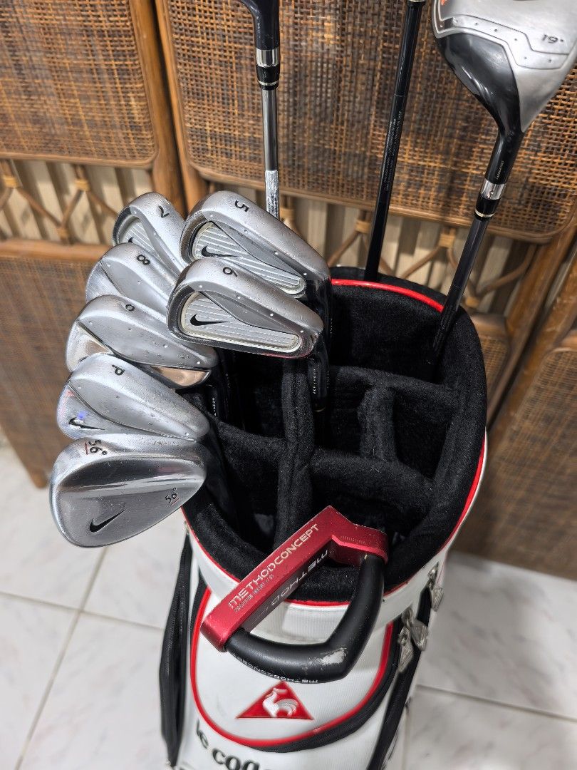 Nike golf set (Category: Golf) located in Caloocan City. Submitted by ace2729 (Listing ID 1471310302, Image 3). Description: NIKE GOLF SET *DRIVER: NIKE SQ+ 10.5° - R FLEX *WOOD: NIKE SLINGSHOT - #3-15° - UNIFLEX *WOOD: NIKE IGNITE - #5-19° - S FLEX *IRONS: NIKE PRO COMBO IRONS - 5,6,7,8,9,P, 56°WEDGE & Nike Method Nike Method Concept C1 red mallet putter - TRUE TEMPER SHAFT - S FLEX *BAG: LECOQSPORTIF VERY GOOD CONDITION 💸 16,500 LOCATION: PUNT