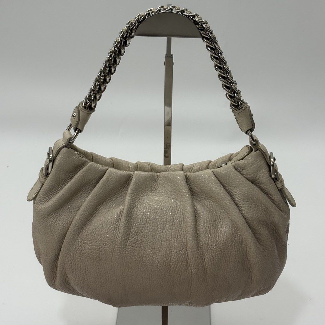 Prada Beige Cervo Chain strap Bag (Category: Luxury Bags & Wallets) located in Angeles City. Submitted by therandomstuff011 (Listing ID 1471412803, Image 2). Description: This is the Prada Beige Cervo Lux Leather Chain Strap Bag (Model BR3828), crafted from soft pebbled deer leather with a gathered/pleated body and a silver-tone chain-link shoulder strap.