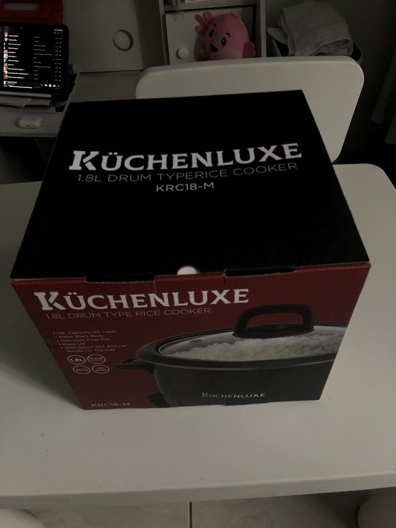 Rice Cooker (Category: Cookers) located in Manila. Submitted by quick.bensell (Listing ID 1471353991, Image 3). Description: 🍚 KÜCHENLUXE 1.8L DRUM TYPE RICE COOKER FOR SALE! Looking for a rice cooker for your home or dorm? Check out this Küchenluxe 1.8L Rice Cooker! Product Details: * Brand: Küchenluxe * Model: KRC18-M * Capacity: 1.8 Liters * Drum Type Rice Cooker * 10-cup capacity (as indicated on packaging) .