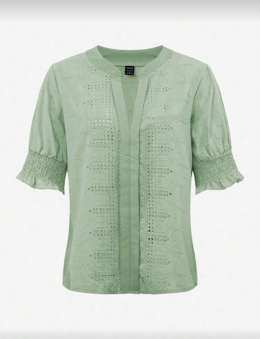 SHEIN Plus Size Green Blouse (Category: Blouses) located in Malolos. Submitted by basementbargain (Listing ID 1471384717, Image 3). Description: Size: XL Product Measurement: Shoulder: 42 cm, Length: 68 cm, Sleeve Length: 33 cm, Bust: 114 cm, Cuff: 30.8-47.8 cm, Bicep Length: 44.8 cm.