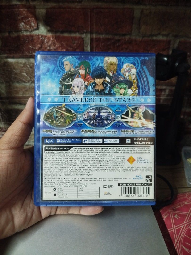 Star Ocean Integrity and Faithlessness PS4 Game (Category: PlayStation) located in Binan City. Submitted by pumpkiiin02 (Listing ID 1471306571, Image 2). Description: - Title: Star Ocean Integrity and Faithlessness - Platform: PlayStation 4 (PS4) - Developer: tri-Ace - Publisher: Square Enix - Genre: Action RPG - Condition: Tested and ready to play - Ideal for: RPG collectors and gamers.
