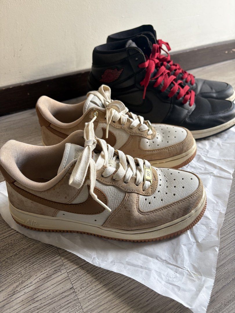 TAKE BOTH! Nike Air Force 1 and Air Jordan 1 Bundle (Category: Sneakers) located in Taguig. Submitted by winterinjuly (Listing ID 1471301469, Image 2). Description: Take Both shoes! Both already cleaned. Air Jordan 1 Retro High OG “Black Satin/Gym Red Size: UK 11/US 12 Nike Air Force 1 Low LXX “Vachetta Tan” Size: US 7 women’s I don’t have the box anymore. Bought the shoes in Seoul, South Korea and I had to throw it away so the shoes can fix in t