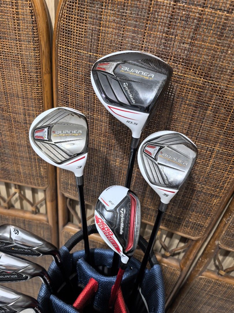 Taylormade golf set for beginners (Category: Golf) located in Caloocan City. Submitted by ace2729 (Listing ID 1471310382, Image 2). Description: TAYLORMADE BURNER GOLF SET FOR BEGINNERS * DRIVER: TAYLORMADE BURNER SUPERFAST - 10.5° - R FLEX *WOOD: TAYLORMADE BURNER SUPERFAST - #3-15° #5-18° - R FLEX *RESCUE: TAYLORMADE AEROBURNER - #4-22° - R FLEX *IRONS: TAYLORMADE BURNER 2.0 - 6,7,8,9,P & RAC 54°, CLEVELAND RTX 58° WEDGE & SPIDER BLADE PUTTER 3