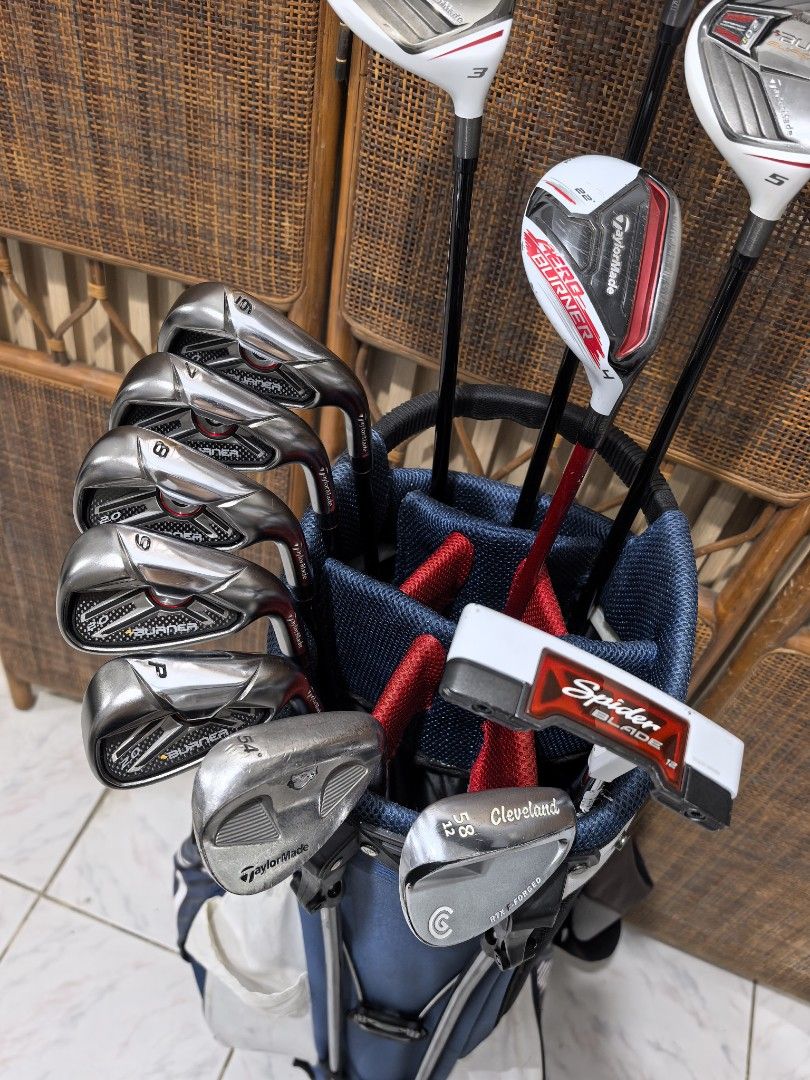 Taylormade golf set for beginners (Category: Golf) located in Caloocan City. Submitted by ace2729 (Listing ID 1471310382, Image 3). Description: TAYLORMADE BURNER GOLF SET FOR BEGINNERS * DRIVER: TAYLORMADE BURNER SUPERFAST - 10.5° - R FLEX *WOOD: TAYLORMADE BURNER SUPERFAST - #3-15° #5-18° - R FLEX *RESCUE: TAYLORMADE AEROBURNER - #4-22° - R FLEX *IRONS: TAYLORMADE BURNER 2.0 - 6,7,8,9,P & RAC 54°, CLEVELAND RTX 58° WEDGE & SPIDER BLADE PUTTER 3