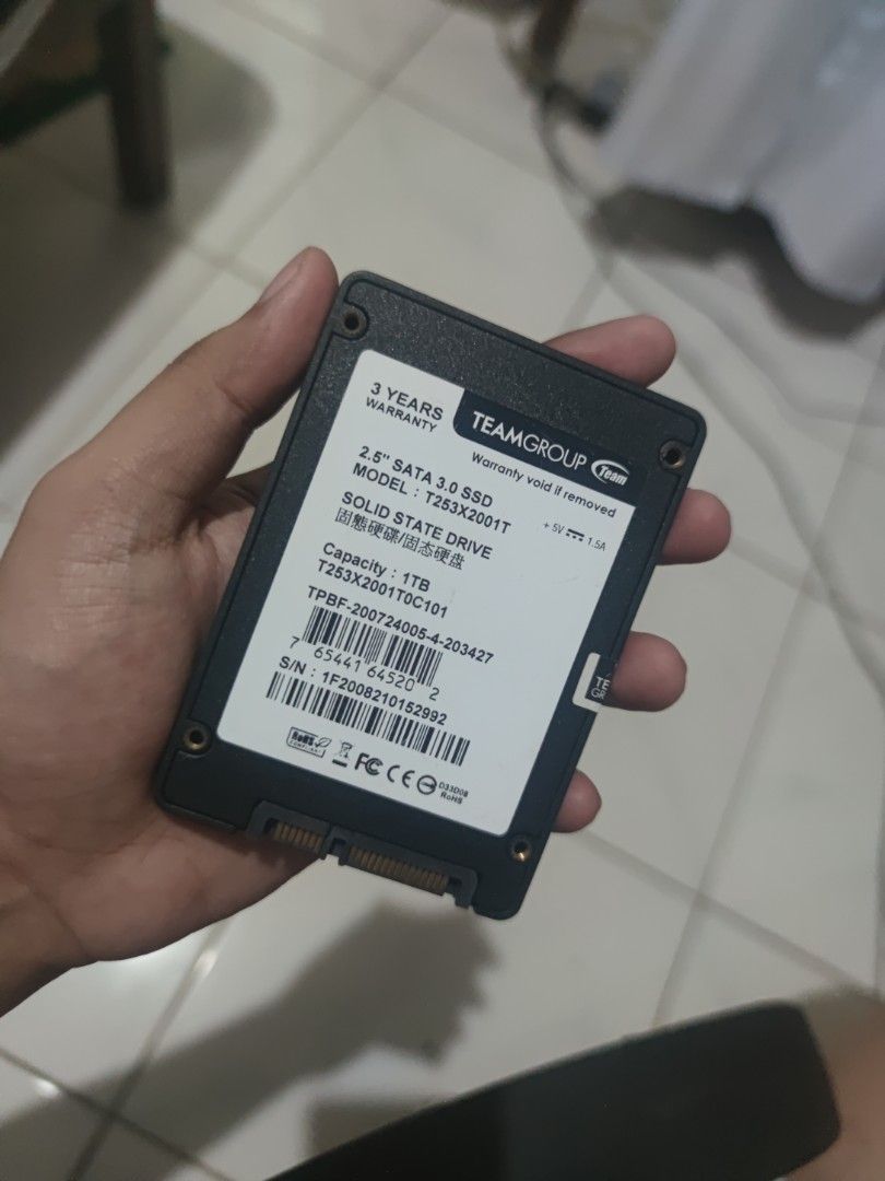 TeamGroup GX2 1TB 2.5 inch SATA SSD (Category: Hard Disks & Thumbdrives) located in Manila. Submitted by cailser (Listing ID 1471452605, Image 2). Description: - Brand/Model: TeamGroup GX2 1TB 2.5-inch SSD - Interface: SATA 6Gb/s (Standard 7mm thickness fits most laptops and PCs) - Condition: Fully tested, 100% health with only 2,238 power-on hours (CrystalDiskInfo proof included) - Perfect for: Boosting system speed or adding extra game storage.
