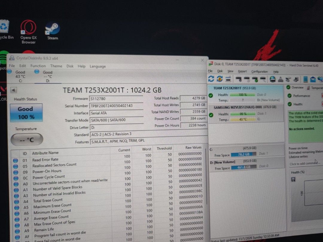 TeamGroup GX2 1TB 2.5 inch SATA SSD (Category: Hard Disks & Thumbdrives) located in Manila. Submitted by cailser (Listing ID 1471452605, Image 3). Description: - Brand/Model: TeamGroup GX2 1TB 2.5-inch SSD - Interface: SATA 6Gb/s (Standard 7mm thickness fits most laptops and PCs) - Condition: Fully tested, 100% health with only 2,238 power-on hours (CrystalDiskInfo proof included) - Perfect for: Boosting system speed or adding extra game storage.