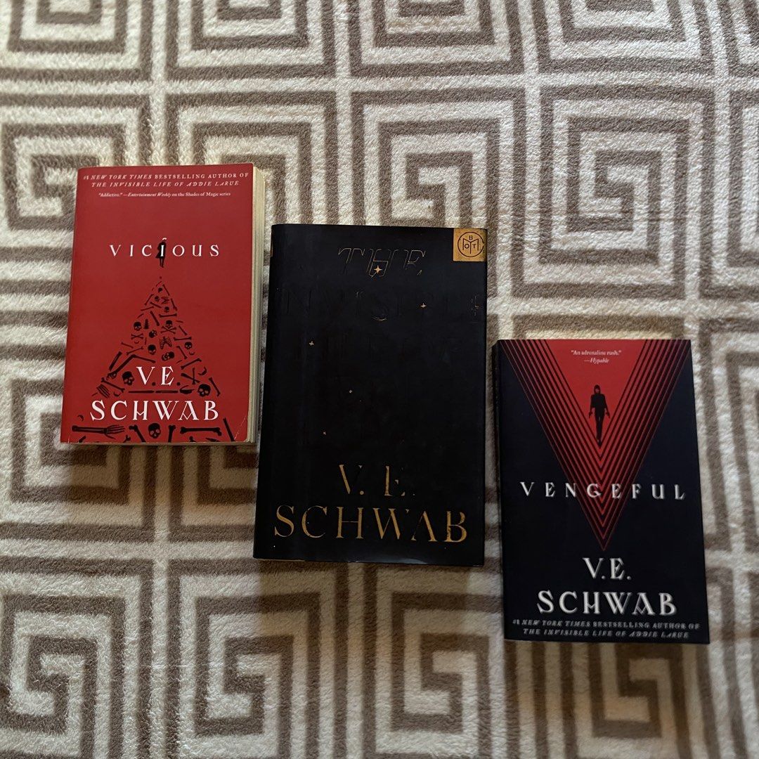 V.E. Schwab Book Bundle (Category: Storybooks) located in Tagbilaran City. Submitted by rianena (Listing ID 1471329043, Image 1). Description: please refer to photos for the condition. buy whole for 950php or individually @300php for paperback and 400php for hardcover (middle) 🚛 shipping fee: 1. medium pouch - ₱130 2. xs box- ₱210 *box only when you buy many books (see my other listings) *fees depend on your location .
