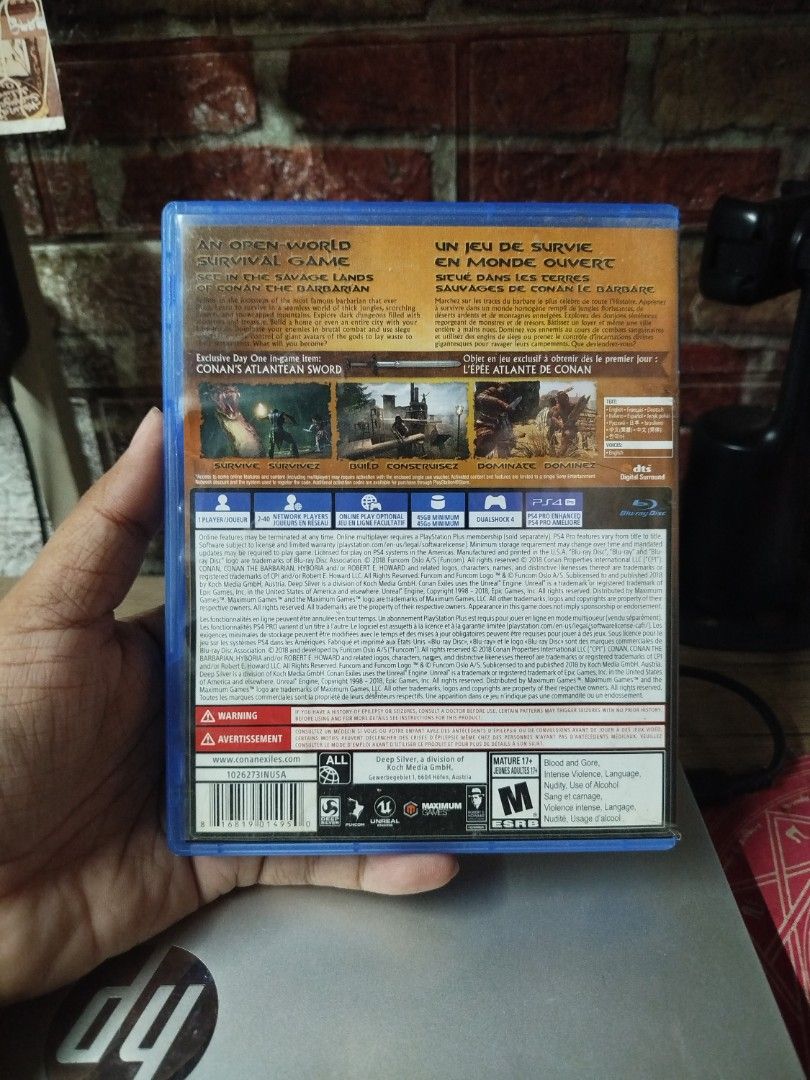(With Map) Conan Exiles Day One Edition PS4 Game (Category: PlayStation) located in Binan City. Submitted by pumpkiiin02 (Listing ID 1471306572, Image 2). Description: - Title: Conan Exiles Day One Edition for PlayStation 4 - Genre: Open-world survival set in the world of Conan the Barbarian - Inclusions: Original case, game disc, and insert map - Condition: Solid shape, well-maintained, and ready to play - Shipping or meet-up options available a