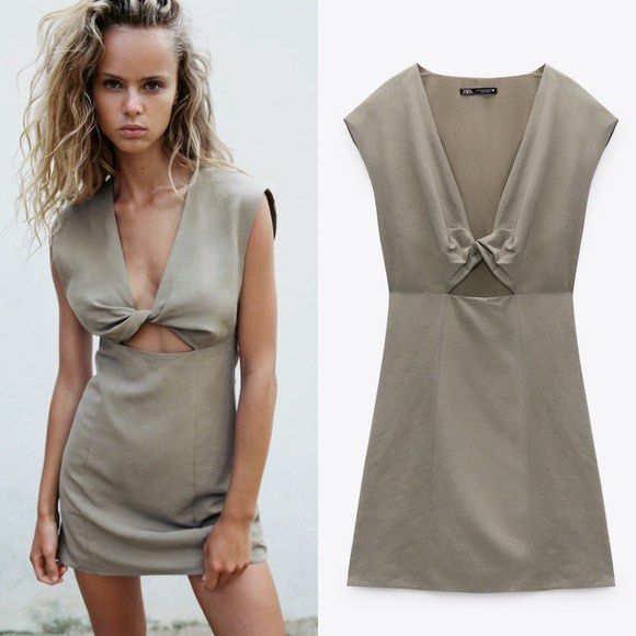 Zara olive green dress (Category: Dresses) located in Manila. Submitted by apparella.ph (Listing ID 1471344268, Image 2). Description: Needs iron lang to appreciate Super oretty 10/10 condition May pag ka linen din ung tela, with double lininbwst fits M frames Bust:36 Waist:28 Length.33 ☑️Everything is my Own preloved / BNWT/BNWOT ☑️ not thrifted/Ukay ☑️ malukot sa picture kasi na stock sa cabinet (tinatamad mag plantsa ✌️ ) ☑️Personal items ( us