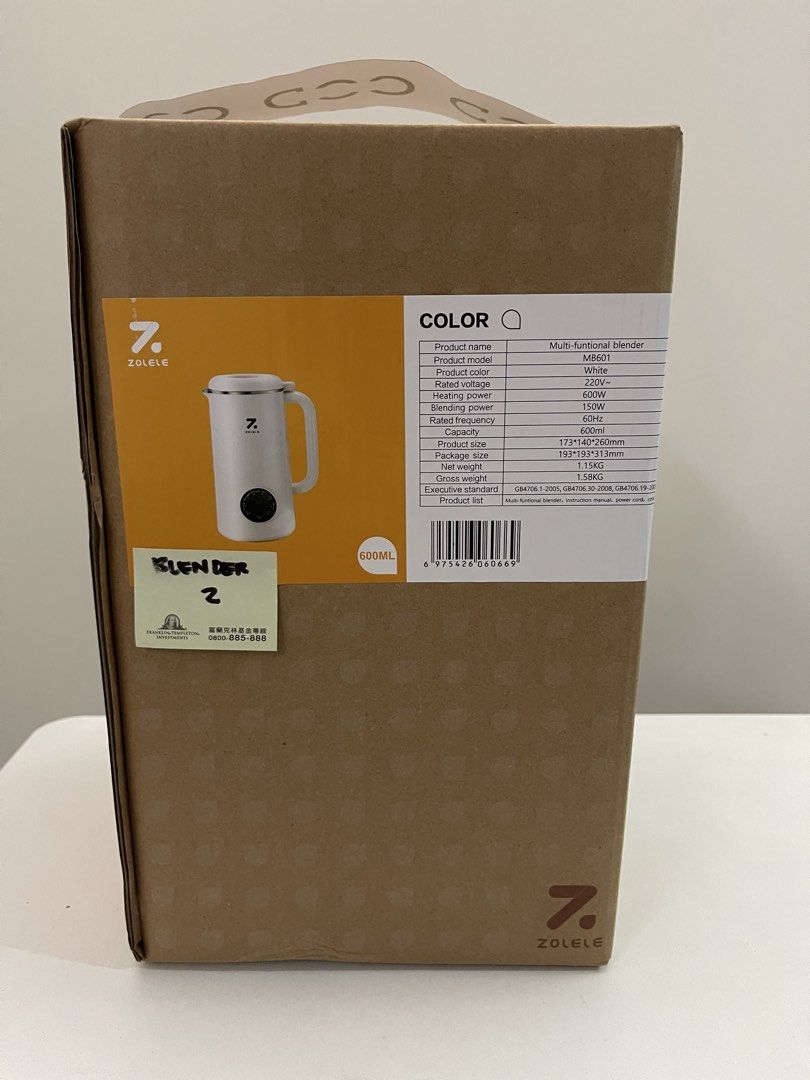 Zolele Multi-functional Blender MB601 White 600ml (Category: Juicers, Blenders & Grinders) located in Quezon City. Submitted by bravehorse_f1f6d5 (Listing ID 1471367273, Image 1). Description: - Brand new Zolele Multi-Functional Blender (Model: MB601) - Color: Clean White - Capacity: 600ml - Power: 600W heating / 150W blending (220V, 60Hz) - Lightweight design at 1.15kg - Inclusions: Multi-functional blender, instruction manual, power cord, and c