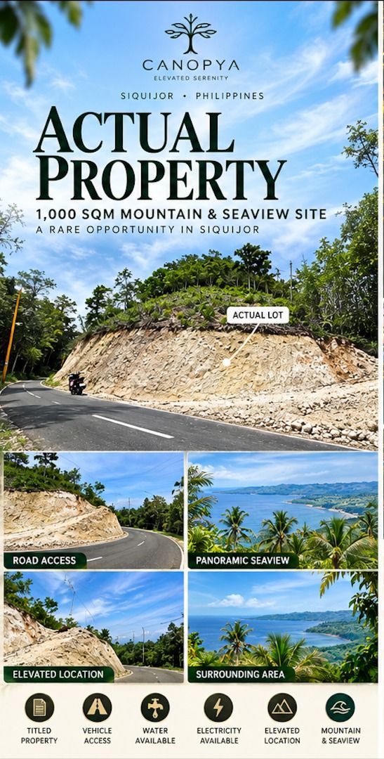 1,000 SQM MOUNTAIN & SEAVIEW PROPERTY (Category: Lot) located in Siquijor. Submitted by rgnllcan (Listing ID 1465865032, Image 2). Description: 🌴 LOOKING FOR A SERIOUS BUSINESS OPERATOR IN SIQUIJOR? 1,000 SQM MOUNTAIN & SEAVIEW PROPERTY Available for a long-term tourism, hospitality, wellness or nature-based business concept. ✓ Titled property ✓ Vehicle access ✓ Water connection available ✓ Electricity available ✓ Building permit ready to issue 