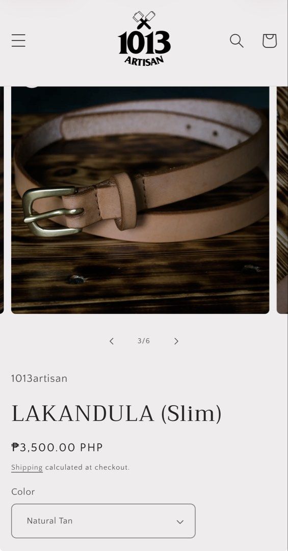 1013 Artisan Lakandula Slim Belt (Category: Belts) located in Manila. Submitted by its_ookay.ph (Listing ID 1465777557, Image 3). Description: Full grain, veg tan cowhide leather with solid brass hardware showing some patina Natural Tan Colorway 5 holes (fits a size 27 - 31) W - 0.75 L - 35 .