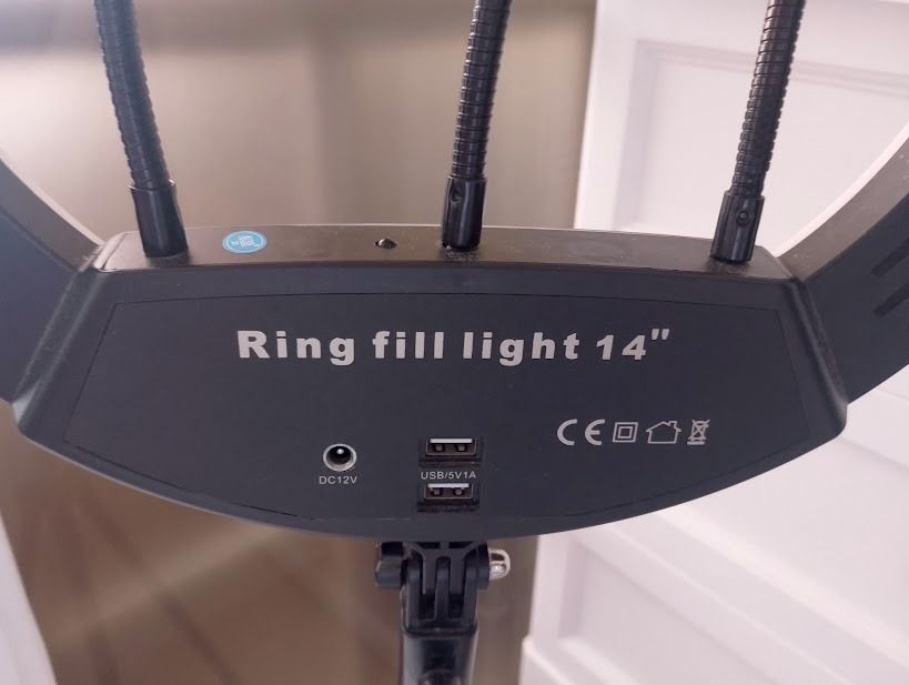 14 inch Ring Fill Light with Tripod Stand (Category: Lighting & Studio Equipment) located in Quezon City. Submitted by susmaryosep1 (Listing ID 1465801099, Image 2). Description: - 14-inch ring fill light with a sturdy black tripod stand - Built-in touch control panel for easy operation - 3 flexible phone holders mounted inside the ring - Rear DC 12V power port and 2 USB charging outputs - Fully adjustable brightness and color temperature setting