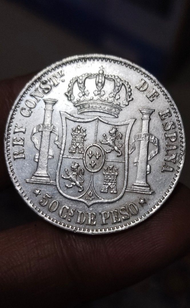 1885 Alfonso 50c (Category: Currency) located in Manila. Submitted by bjie2700446238 (Listing ID 1465945270, Image 2). Description: Au-Unc cond Hard to find in this cond.