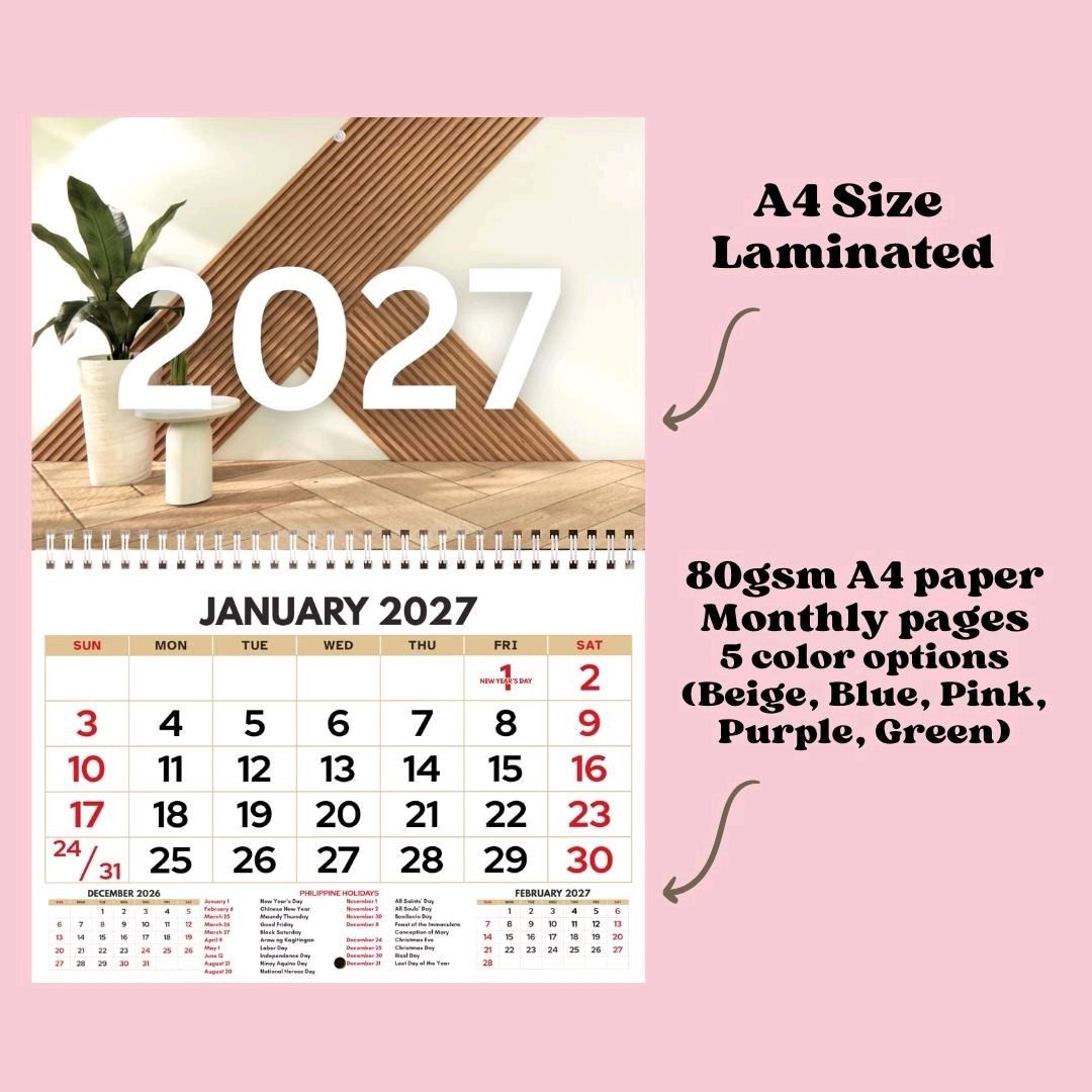 2027 Wall Calendar (Category: Other Stationery & Craft) located in Cainta. Submitted by rgmerch2025 (Listing ID 1465863228, Image 1). Description: Elevate Your Space with Pastel Elegance 🌈 ✨ The 2027 Wall Calendar boasts pastel colors, ideal for aesthetic or minimalist design. Perfect for home or office decor, it adds a touch of elegance. The pastel hues complement various interior styles, making it a versatile choice. Enhance both home and offi