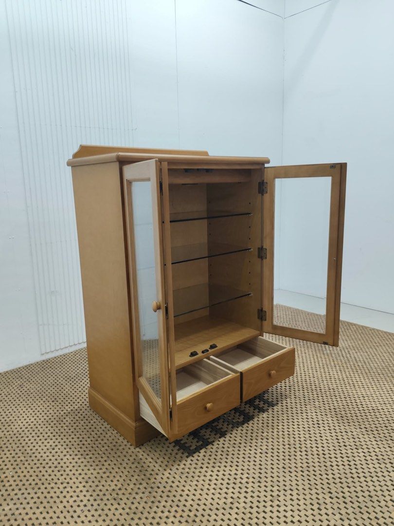2 door glass display cabinet (Category: Shelves, Cabinets & Racks) located in Quezon City. Submitted by matetdevis13 (Listing ID 1465951789, Image 3). Description: Classic Wooden 2-Door Glass Display Cabinet with 2 Drawers Price: 5,900 L33 x W17 x H45.5 In good condition Code MJS29-TJ114.