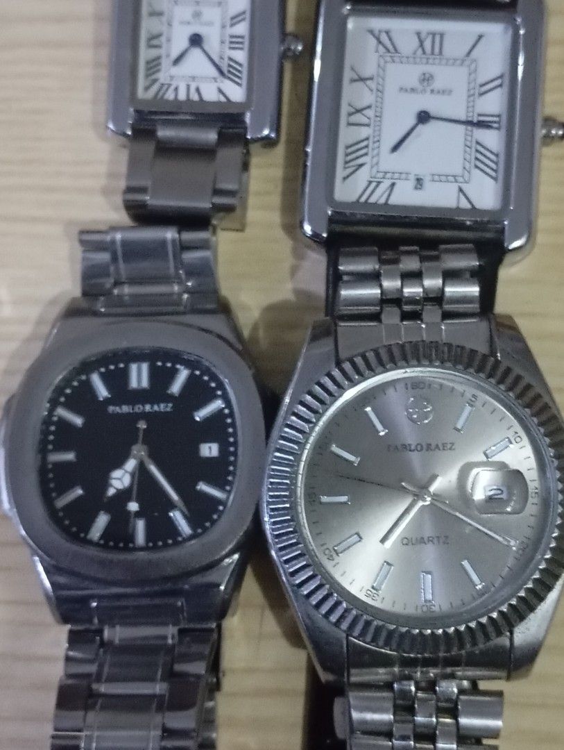 4pcs Pablo raez watch pack (Category: Men's Watches) located in Las Pinas. Submitted by quick_deals_great_finds2 (Listing ID 1465878674, Image 2). Description: Good working condition with battery.
