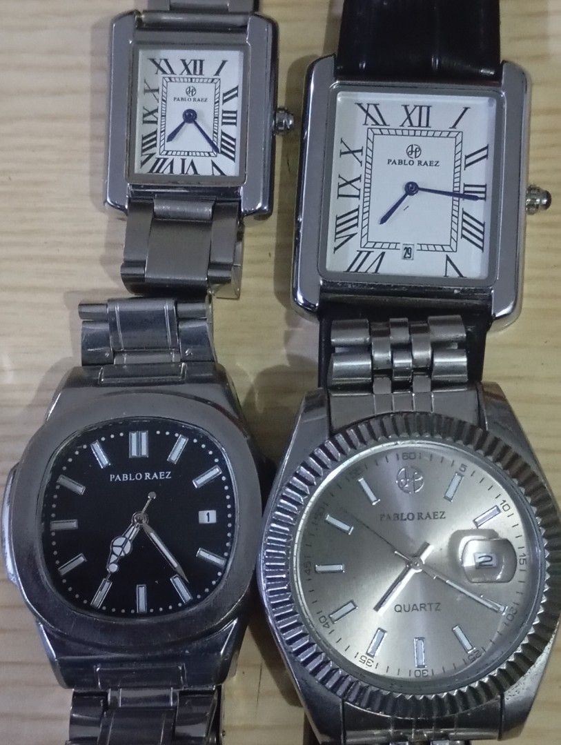 4pcs Pablo raez watch pack (Category: Men's Watches) located in Las Pinas. Submitted by quick_deals_great_finds2 (Listing ID 1465878674, Image 3). Description: Good working condition with battery.