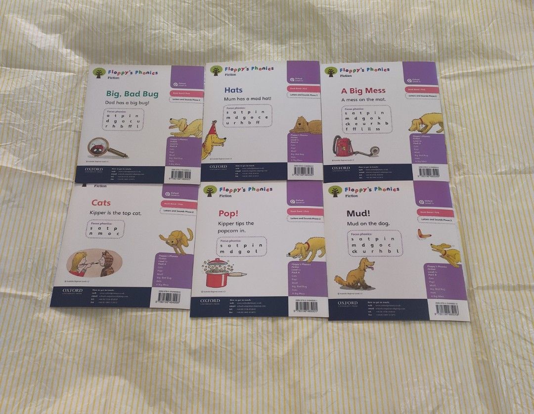 全新 Oxford Reading Tree: Level 1+ Floppy's Phonics Fiction 系列英文拼音讀本 （分類：兒童書籍）位於 Hong Kong。 由 chanchan809 提交（商品編號 1465904735，圖片 2）。簡介： 全新 Oxford Reading Tree: Level 1+ Floppy's Phonics Fiction 系列英文拼音讀本 書籍特色 適合年齡：約 4 至 5 歲兒童初學英文拼音（Phonics）使用。 主要內容：包含《Cats》、《Pop》、《Mud》、《Big, Bad Bug》、《Hats》、《A Big Mess》等故事。 坑口站客務中心交收或順豐到付，謝謝。
