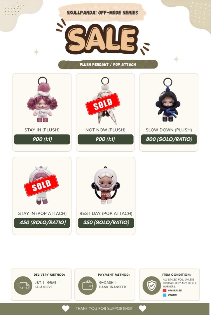 🖤 SKULLPANDA: OFF-MODE SERIES — SALE (Category: Designer & Blind Box Toys) located in Mandaluyong City. Submitted by kewl_ice1981 (Listing ID 1465594864, Image 1). Description: 🖤 SKULLPANDA: OFF-MODE SERIES — SALE ✨ PLUSH PENDANT / POP ATTACH ✨ 💗 STAY IN (PLUSH) — ₱900 (1:1) 🤍 NOT NOW (PLUSH) — ₱900 (1:1) - ❌ 💙 SLOW DOWN (PLUSH) — ₱800 (SOLO/RATIO) 💜 STAY IN (POP ATTACH) — ₱450 (SOLO/RATIO) - ❌ 🤎 REST DAY (POP ATTACH) — ₱350 (SOLO/RATIO) �