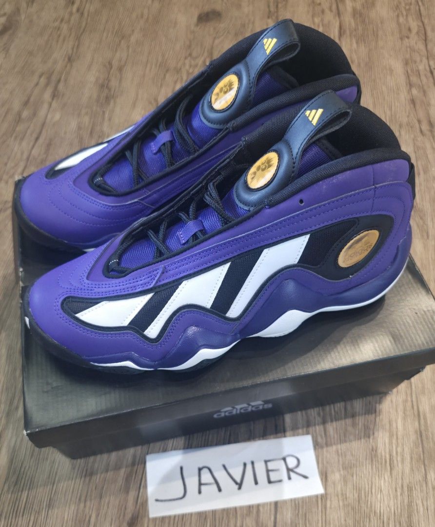 Adidas Crazy 97 Kobe Slam Dunk (Category: Sneakers) located in Paranaque City. Submitted by jc0908 (Listing ID 1465855221, Image 1). Description: Adidas Crazy 97 Kobe Slam Dunk Shoes - Colorway: Purple and white with signature yellow branding - Style: Iconic 90s retro basketball silhouette - Condition: Brand New - Inclusions: Comes with original black Adidas shoebox - Size 10US.