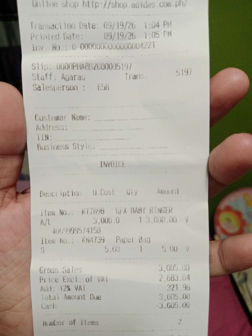 adidas GFX BABY RINGER (Category: Activewear) located in Caloocan City. Submitted by bossjade05 (Listing ID 1465906873, Image 3). Description: BRANDNEW GFX BABY RINGER SEPT 19 2026 PURCHASE AT ADIDAS PHL IN AYALA MANILA BAY WITH PAPER BAG AND ORIGINAL RECEIPT RFS; TOO SMALL ORIGINAL PRICE ;3,000.