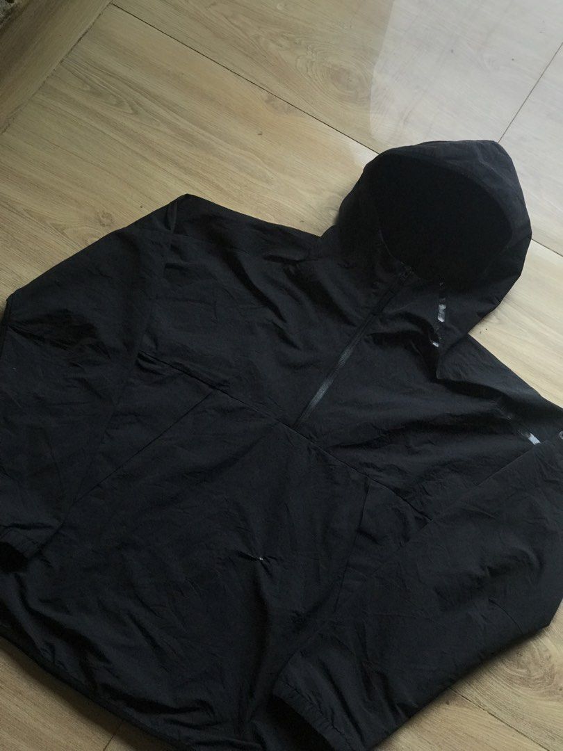 Adidas half-zip anorak / pullover windbreaker (Category: Coats, Jackets and Outerwear) located in Bacolod City. Submitted by dave.tripthrift6100 (Listing ID 1465837928, Image 2). Description: • Garment Type: Hooded Half-Zip Anorak / Windbreaker • Tagged Size: L • Fit: Relaxed / Slightly Oversized • Width: 22.5” pit-to-pit • Length: 26” • Color: Black • Half-zip front closure • Attached hood • Long sleeves • Elastic/cuffed sleeve openings • Lightw