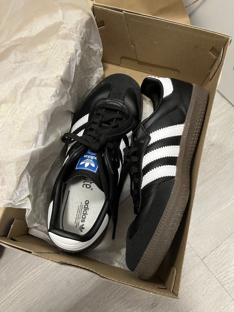 Adidas Samba OG C Black White AUTHENTIC FROM OFFICIAL WEBSITE (Category: Sneakers) located in San Fernando. Submitted by petitefindshere (Listing ID 1412976199, Image 1). Description: Kids size but fits some size 5 women. 21.5cm to be exact. Bought last March 2025 on adidas website With original box Barely used as you can see 3600 original price Buyer should shoulder sf.