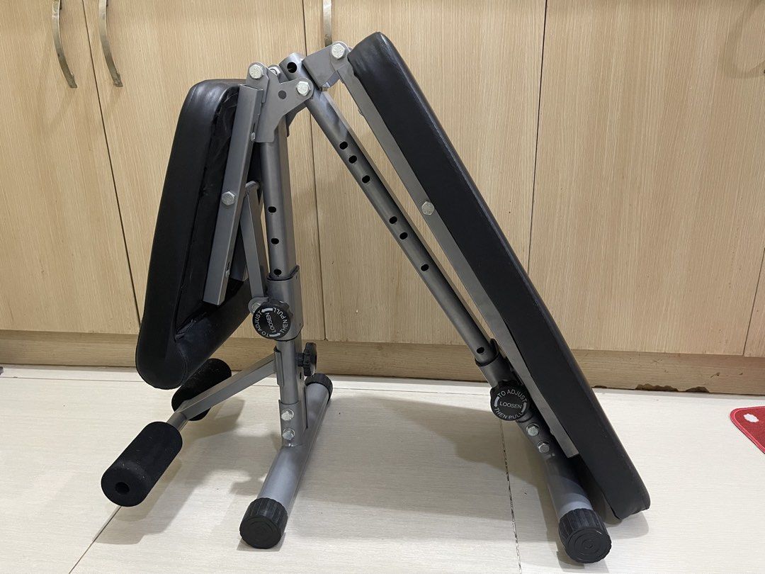 Adjustable Weight Bench Workout Exercise Gym (Category: Weights & Dumbbells) located in Manila. Submitted by anrmarchad69199 (Listing ID 1465863288, Image 1). Description: Reason for selling: now have better access to a gym For more details (e.g. product details) kindly message me. I will send the link where I originally bought it. - Adjustable workout bench for flat and incline exercises - Sturdy grey steel frame with comfortable black padded vi