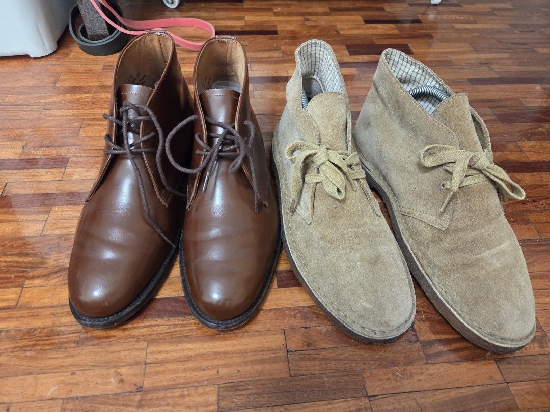 Alfred Sargent and Clarks Boots (Category: Boots) located in Paranaque City. Submitted by byrongo (Listing ID 1465770336, Image 1). Description: For Sale: Boots pack Alfred Sargent Hythe Chukka Boots - Brown Calfskin - Goodyear Welted - Made in England - Size 7 UK Clarks Desert Boots -Beige/Khaki Suede - Size 8 US.