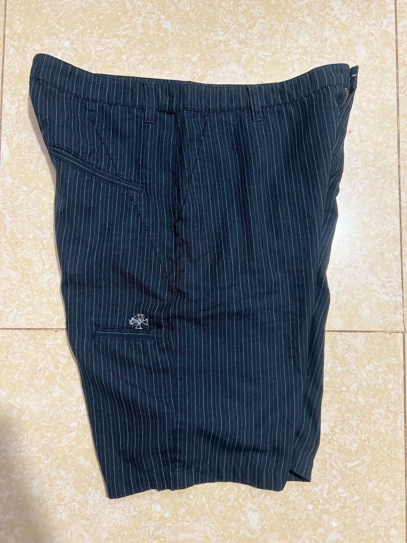Anchor Blue Pinstripe Shorts Black (Category: Shorts) located in Bacoor. Submitted by davealvare39194 (Listing ID 1465858765, Image 1). Description: - Brand/Style: Anchor Blue pinstripe shorts - Color: Black and white - Closure: Button fly with reliable YKK zipper - Details: Subtle cross embroidery on the lower right pocket & cool printed interior lining - Fit: Structured fit, perfect for streetwear looks.