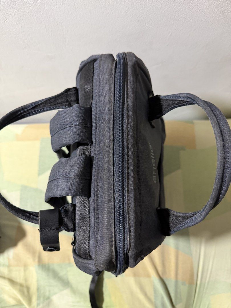Anello Navy Blue Canvas Backpack (Category: Backpacks) located in Manila. Submitted by lowideyn (Listing ID 1465823892, Image 3). Description: - Brand: anello - Color: Classic black canvas (neutral and versatile) - Features: Wide-opening main compartment, front zippered pocket, dual side slip pockets, top grab handles, and padded shoulder straps - Interior: Clean lining with multiple slip pockets - Condition: Light wear on zipper pull tabs and fa