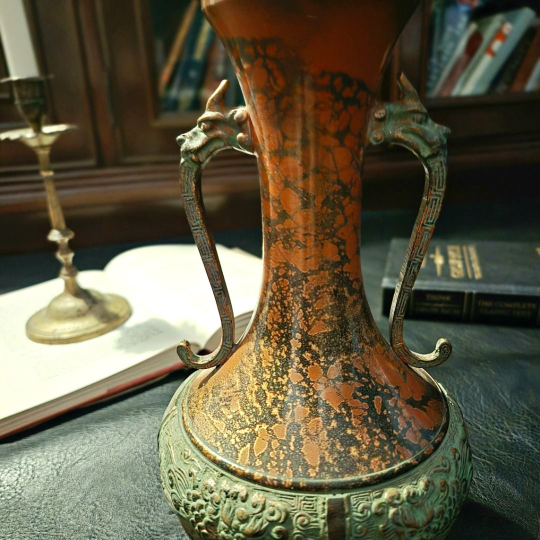 Antique Brass Vase Heavy with Handles and Engraved Pattern (Category: Vases & Decorative Bowls) located in Balanga. Submitted by crepuscularnoctis (Listing ID 1465779934, Image 3). Description: Curated Item, Handpicked. Height: 24cm Lid Diameter: 7.5cm Body Diameter: 13cm Weight: 1.19kg We ship worldwide: DHL, J&T and LBC F.B page: Crèpuscular Noctis S H O P E E: Crèpuscular Noctis L A Z A D A: Crèpuscular Noctis Please note these are vintage cur