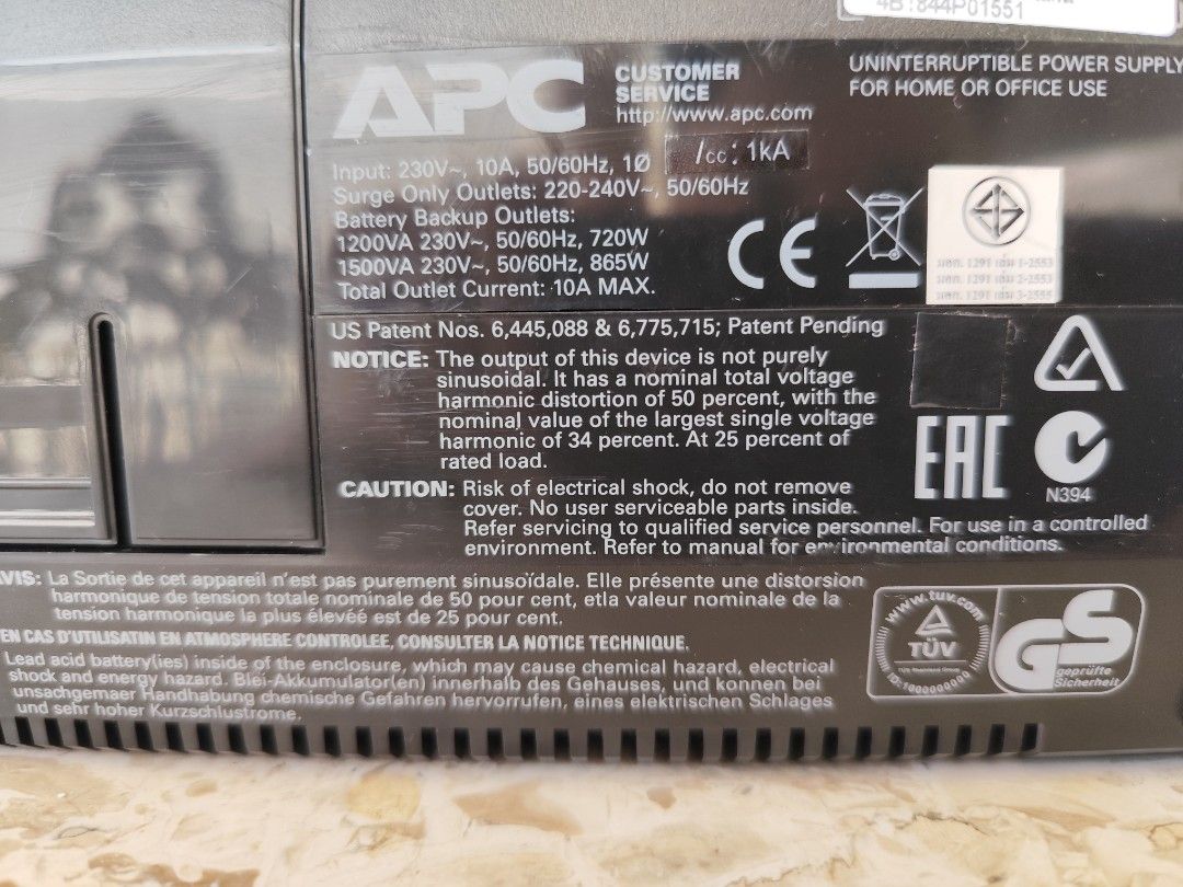 APC Back-UPS Pro 1500VA Uninterruptible Power Supply (Category: Other Accessories) located in Manila. Submitted by carlonmiranda (Listing ID 1465805072, Image 1). Description: APC Back-UPS Pro 1500VA / 865W UPS – Company Pull-Out ₱6,500 Negotiable -APC BR1500GI -1500VA / 865W -230V -AVR / Surge Protection -LCD display -Multiple battery-backup & surge-only outlets -USB / Serial connectivity -Battery NOT included -Includes power cable -Company pull