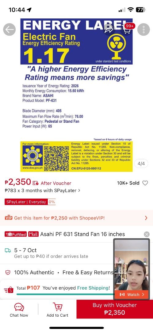 Asahi PF-631 16" Stand Fan (Category: Fans) located in Quezon City. Submitted by shielacazon (Listing ID 1465842573, Image 3). Description: 🌀 FOR SALE: Asahi PF-631 16" Stand Fan — ₱1,600 Asahi PF-631 Stand Fan – 16 inches ✔️ Bought July 2026 — only a few months old ✔️ Excellent working condition ✔️ Clean and well-maintained ✔️ 3-speed settings ✔️ Oscillating function ✔️ Adjustable height ✔️ 65W power input ✔️ Original stand and fan guard ✔️ Ene