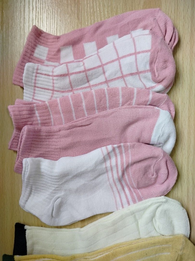 Assorted Colorful Ankle Socks Bundle (Category: Socks & Tights) located in Rizal. Submitted by etcthings (Listing ID 1465881773, Image 2). Description: - Bundle of assorted ankle socks in fun colors and patterns - Includes pink plaid, striped designs, solid white, cream, and yellow with contrast cuffs - Made from soft and breathable cotton-blend fabric - Features comfortable stretch for all-day wear - Great mix-and-match set to complete any every