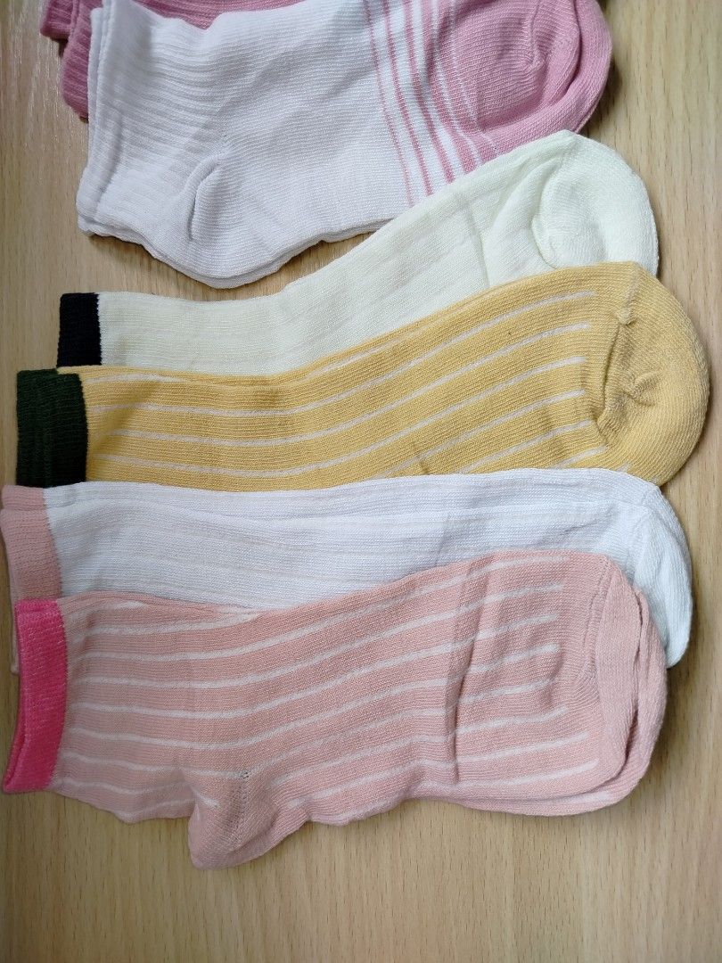 Assorted Colorful Ankle Socks Bundle (Category: Socks & Tights) located in Rizal. Submitted by etcthings (Listing ID 1465881773, Image 3). Description: - Bundle of assorted ankle socks in fun colors and patterns - Includes pink plaid, striped designs, solid white, cream, and yellow with contrast cuffs - Made from soft and breathable cotton-blend fabric - Features comfortable stretch for all-day wear - Great mix-and-match set to complete any every