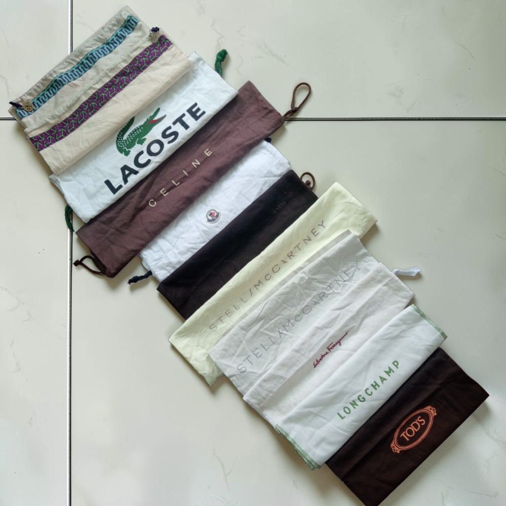Assorted Designer Dust Bags SMALL NAGS (Category: Tote Bags) located in Cabadbaran. Submitted by lioness_cave (Listing ID 1465869232, Image 1). Description: - Authentic designer dust bags bundle - Brands included: Lacoste, Celine, Moncler, Stella McCartney, Salvatore Ferragamo, Longchamp, and Tod's - Various sizes and colors available - Ideal for protecting luxury bags from dust and scratches - Selling as a whole lot (individual inquiries are wel