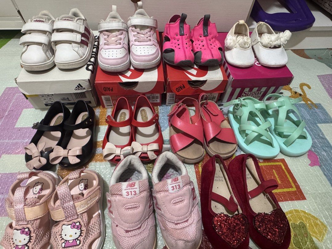Assorted Toddler Shoes Sneakers Sandals Flats Size Bundle (Category: Babies & Kids Fashion) located in Manila. Submitted by mcjge (Listing ID 1465945928, Image 1). Description: 💯% authentic and in good to like new condition. -Decluttering my baby girl’s preloved shoes for as low as 250 pesos. Willing to let go all items for a very low price if buyer will take all. -Sizes: 11cm - 14.5cm - PM for individual photos, exact sizes, and pricing or to b