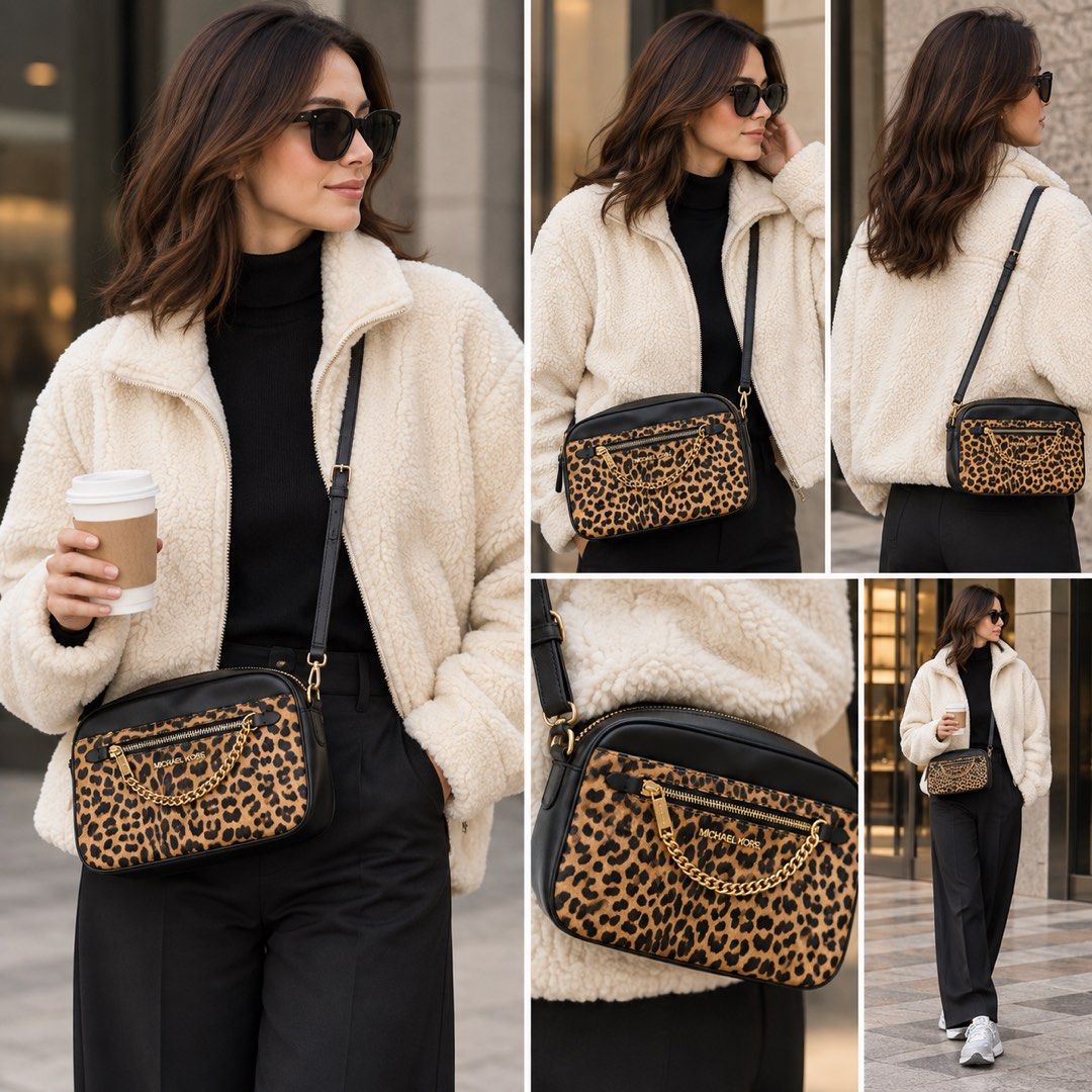 Aunthentic MK (Category: Cross-body Bags) located in General Santos City (Dadiangas). Submitted by jaqs87 (Listing ID 1465854899, Image 2). Description: Original Michael Kors Leopard Print Crossbody Bag 🖤🤎 ✨ Authentic / Original ✨ Good condition ✨ With original care card/tag ✨ No original dust bag, but I will provide a dust bag for protection/storage ✨ Leopard print with black leather trim & gold hardware ✨ Adjustable crossbody strap.