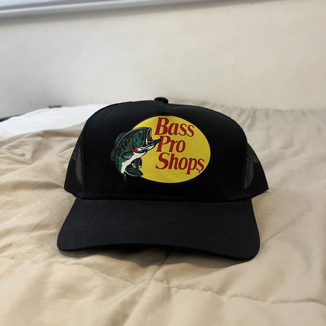 AUTHENTIC Bass Pro Shops Trucker Cap - Black (Category: Caps & Hats) located in San Jose. Submitted by porkjowls (Listing ID 1465881219, Image 3). Description: AUTHENTIC Black colorway Brand new with small issue sa letter B (see last pic).